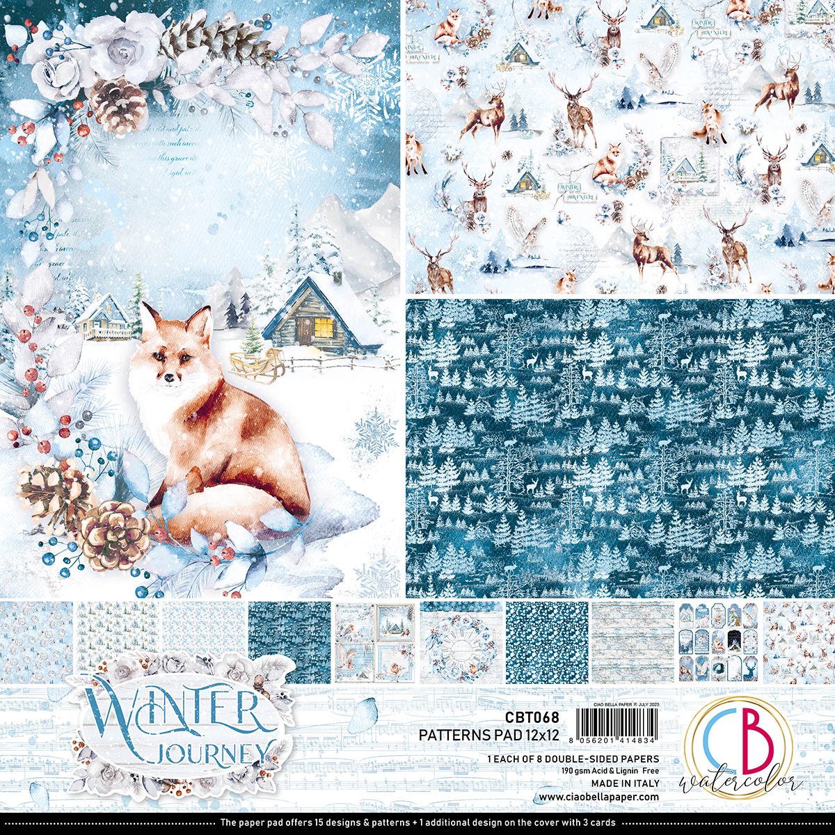 Ciao Bella Winter Journey Patterns Pad 12"x12" 8 / Pkg