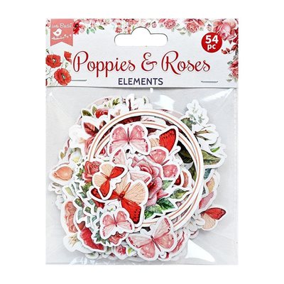 Little Birdie Ephemera Embellishment 52 / Pkg-Poppies & Roses